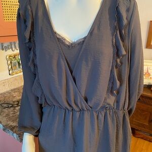 LC Lauren Conrad Charcoal Ruffle Blouse